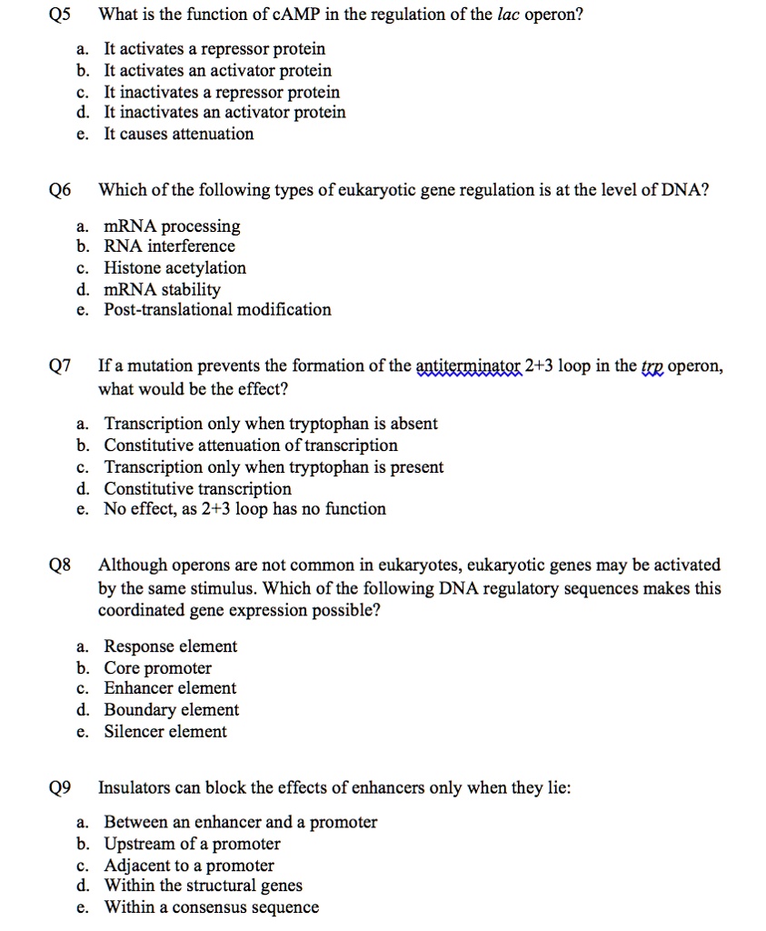 SOLVED: Q5 What is the function of cAMP in the regulation of the lac ...