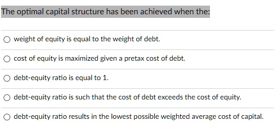 The Optimal Capital Structure Has Been Achieved When The