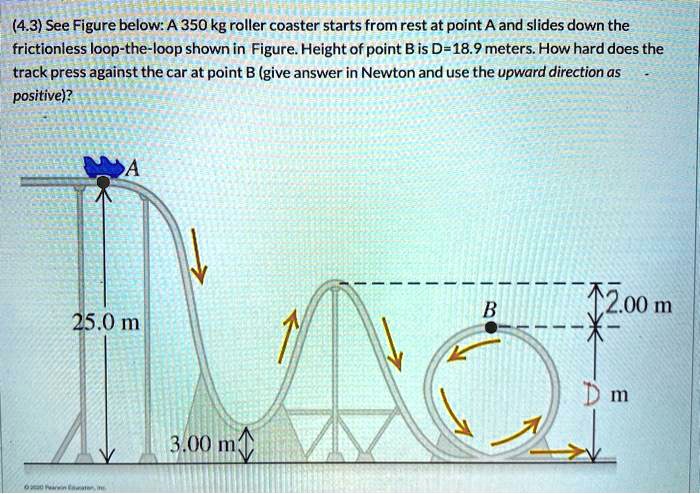 SOLVED: (4.3) See Figure below: A 350 kg roller coaster starts from ...