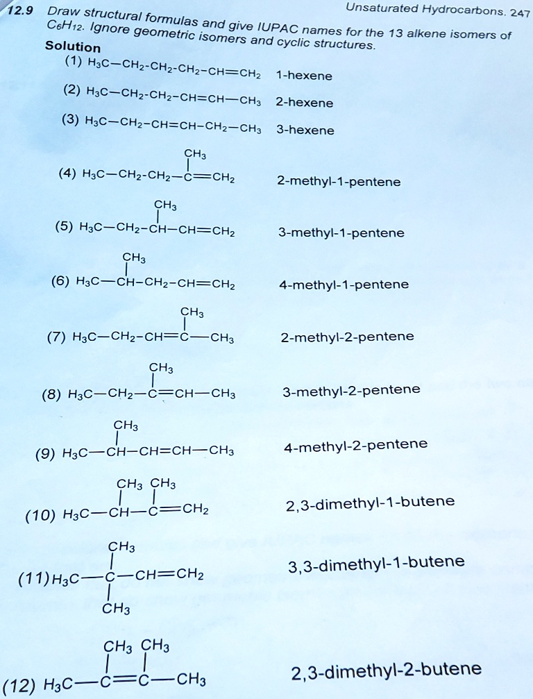 SOLVED 12.9 Draw structural Unsaturated Hydrocarbons. 247 formulas
