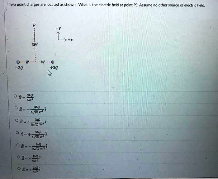 Two point charges are located as shown. What is the electric field at ...
