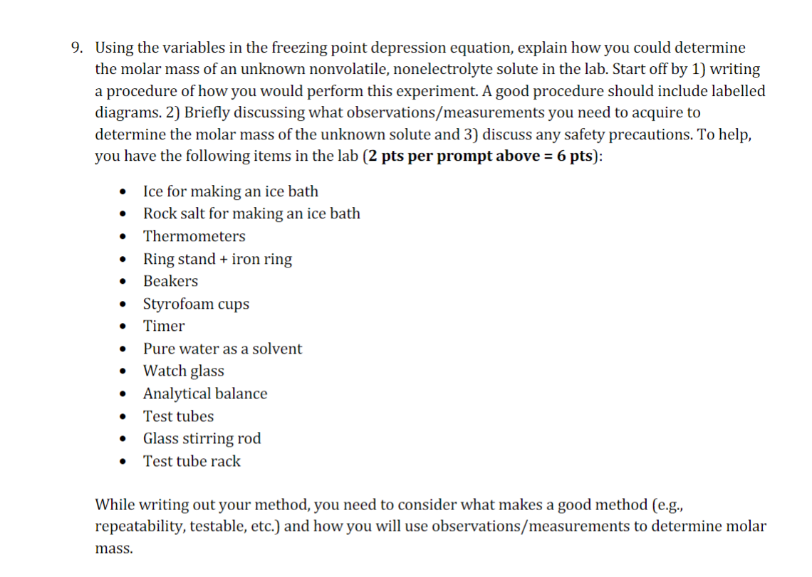 SOLVED 9. Using the variables in the freezing point depression