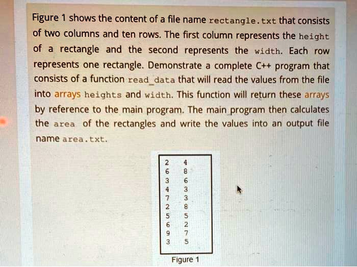 SOLVED: Figure 1 shows the content of a file named rectangle.txt that ...