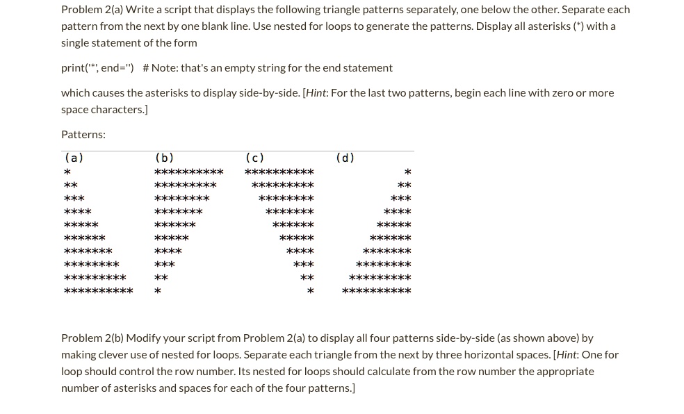 problem 2a write script that displays the following triangle patterns ...