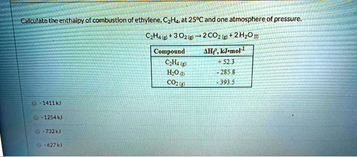 SOLVED Calculate the enthalpy of combustion of ethylene C2H4 at