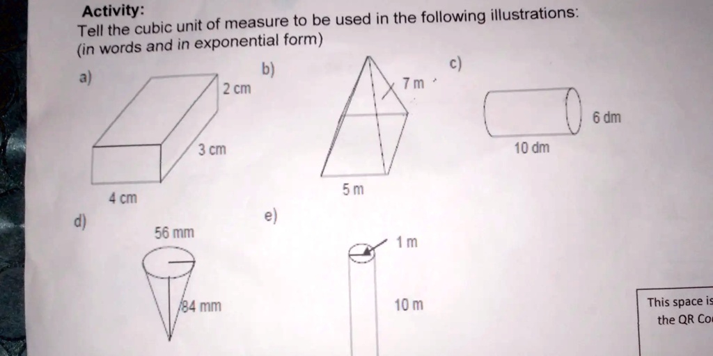 Activity: Tell the cubic unit of measure to be used in the following ...