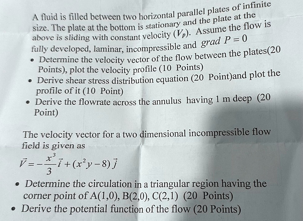 A fluid is filled between two horizontal parallel plates of infinite ...