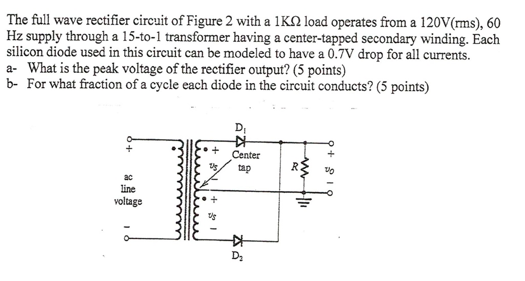 SOLVED: The full wave rectifier circuit of Figure 2 with a 1K0 load ...