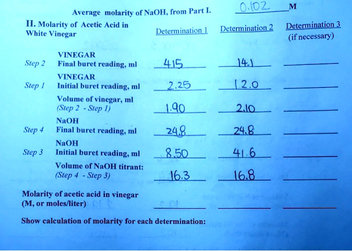 Average Molarity Of Naoh From Part I Molarity Of Solvedlib