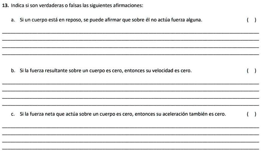 indica si son verdaderas o falsas las siguientes afirmaciones 13