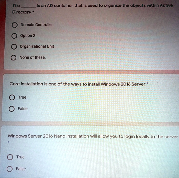 SOLVED: Anyone can answer these questions. There is an AD container ...