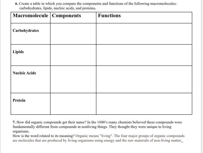 SOLVED 'Biology PLESE HELPPPPPPPPPPPP 6. Create table in which you