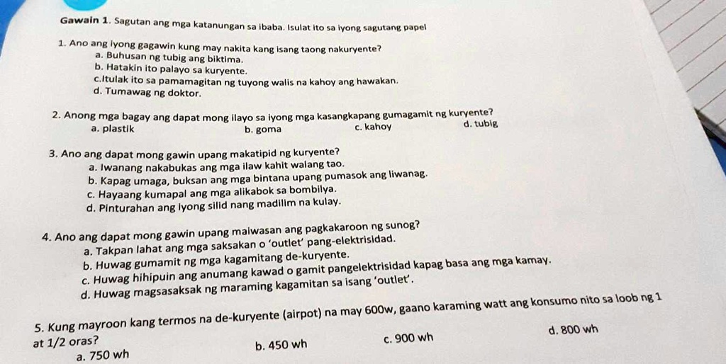 Solved Dgawain 1 Sagutan Ang Mga Katanungan Sa Ibaba Isulat Ito Sa Iyong Sagutang Papel1 Ano 1395