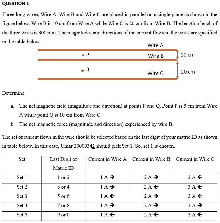 SOLVED: QUESTION 1 Three Long Wires_ Wire A, Wire B And Wire € Are ...