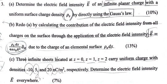 SOLVED: Texts: 3. (a) Determine the electric field intensity E of an ...