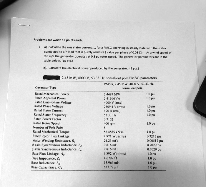 SOLVED Problems are worth 15 points each 1.a. Calculate the rms stator