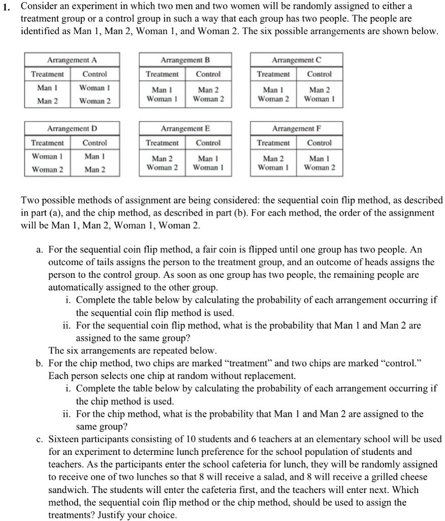 consider an experiment in which two men and two women will be randomly ...