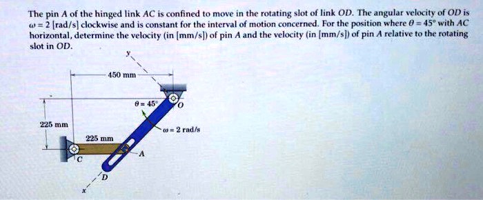 SOLVED: The pin A of the hinged link AC is confined to move in the ...