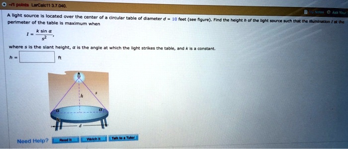A light source is located over the center of a circular...