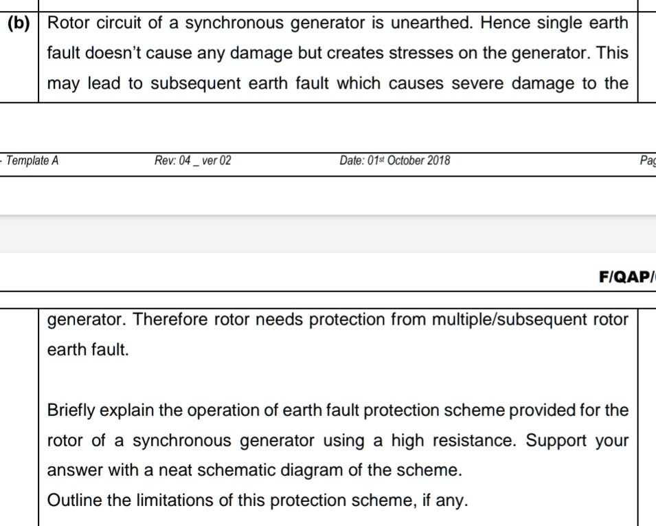 SOLVED (b) The rotor circuit of a synchronous generator is ungrounded