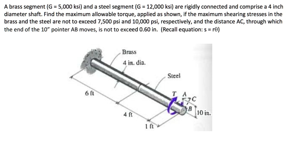 SOLVED: A brass segment(G=5,000 ksi) and a steel segment(G=12,000 ksi ...