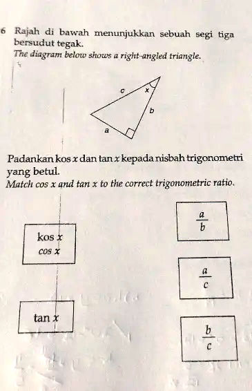 SOLVED: The diagram below shows a right-angled triangle. Match cos and ...