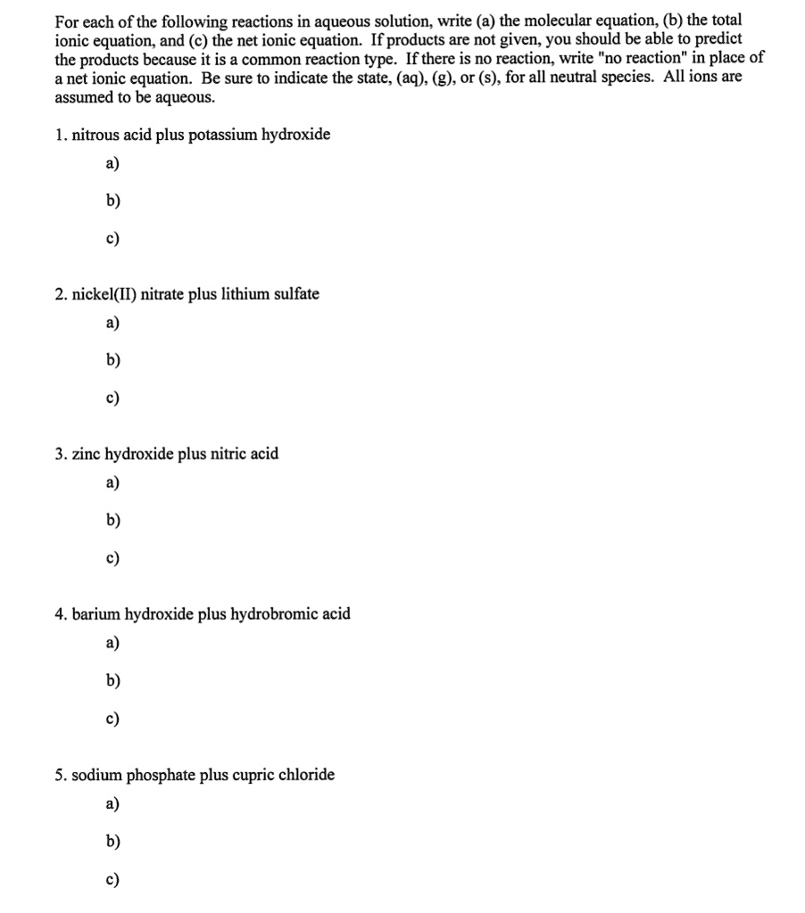 SOLVEDFor each of the following reactions in aqueous solution; write