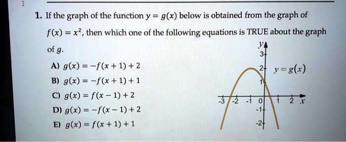 Solved 1 If The Graph Of The Function Y G X Below Is Obtained From The Graph Of F X X2 Then Which One Of The Following Equations Is True About The Graph