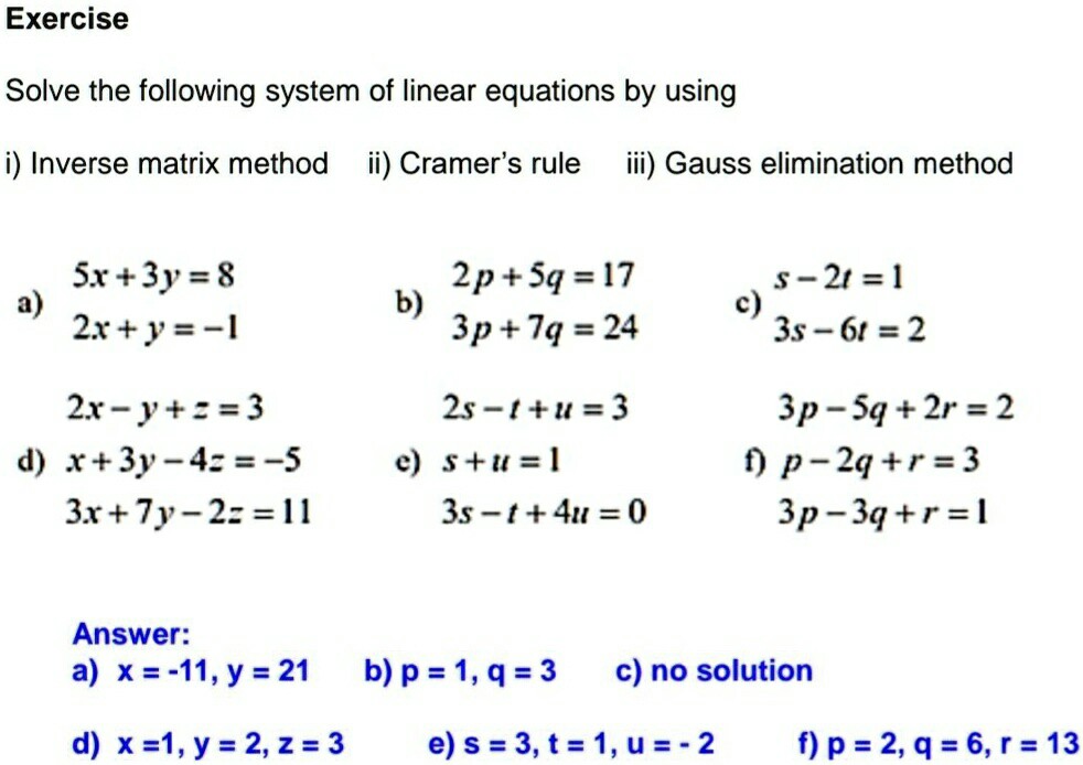 SOLVED Exercise Solve the following system of linear equations by