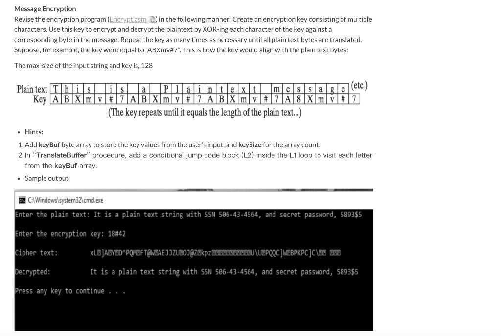 Message Encryption Using Character Shfiting message encryption revise the encryption programencryptasm a in the ...