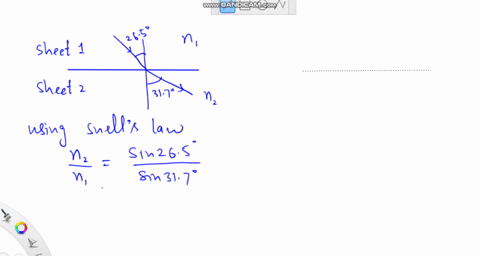 three-plastic-sheets-have-unknown-refractive-indices-sheet-1-is-placed-on-sheet-2-and-a-laser-beam-is-directed-onto-the-sheet-from-above-so-that-it-strikes-the-interface-at-an-angle-of-265-t-55234