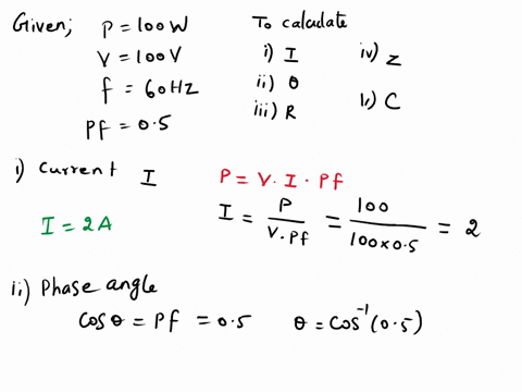 a-circuit-consisting-of-a-resistor-in-series-with-a-capacitor-takes-100-watts-at-a-power-factor-of-05-from-a-100-v60-hz-supplyfind-a-the-current-flowing-b-the-phase-angle-c-the-resistance-d-42792