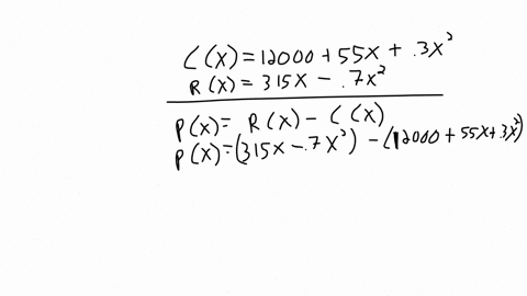 if-a-company-has-total-costs-cx-12000-55x-03x2-and-total-revenues-given-by-rx-315x-07x2-find-the-break-even-points-enter-your-answers-as-a-comma-separated-list-x