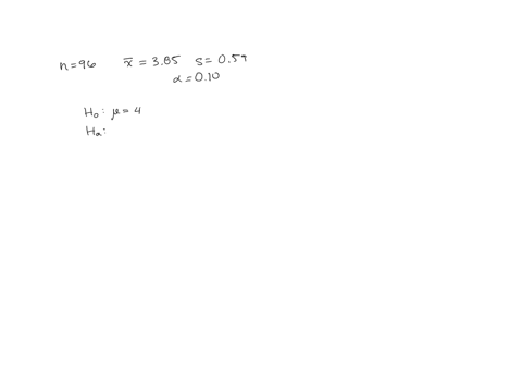 a-data-set-includes-data-from-student-evaluations-of-courses-the-summary-statistics-are-n-equals-96-xbar-equals-385-s-equals-059-use-a-010-significance-level-to-test-the-claim-that-the-popul-10444