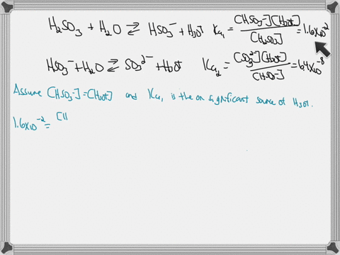 calculate-the-concentration-of-all-species-in-a-0490-m-solution-of-h2so3-the-acid-ionization-constants-for-the-acid-are-ka116102-and-ka264108-h2so3-hso3-so23-h3o-oh-88096