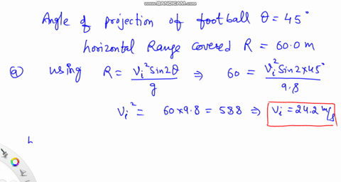 a-football-player-punts-the-ball-at-a-45-angle-without-an-effect-from-the-wind-the-ball-would-travel-600-m-horizontally-a-what-is-the-initial-speed-of-the-ball-b-when-the-ball-is-near-its-ma-92993