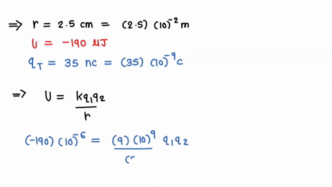 two-point-charges-25-cm-apart-have-an-electric-potential-energy-190-j-the-total-charge-is-35-nc-what-are-the-two-charges-27705
