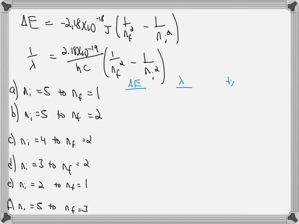 SOLVED For the hydrogen emission spectra, calculate the energy and