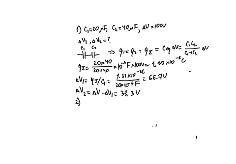 1-a-series-combination-of-two-capacitors-c1-20-f-and-c2-40-f-is-connected-across-a-dc-source-of-100-v-how-is-the-voltage-divided-across-the-capacitors-2-express-the-two-series-connected-capa-91748