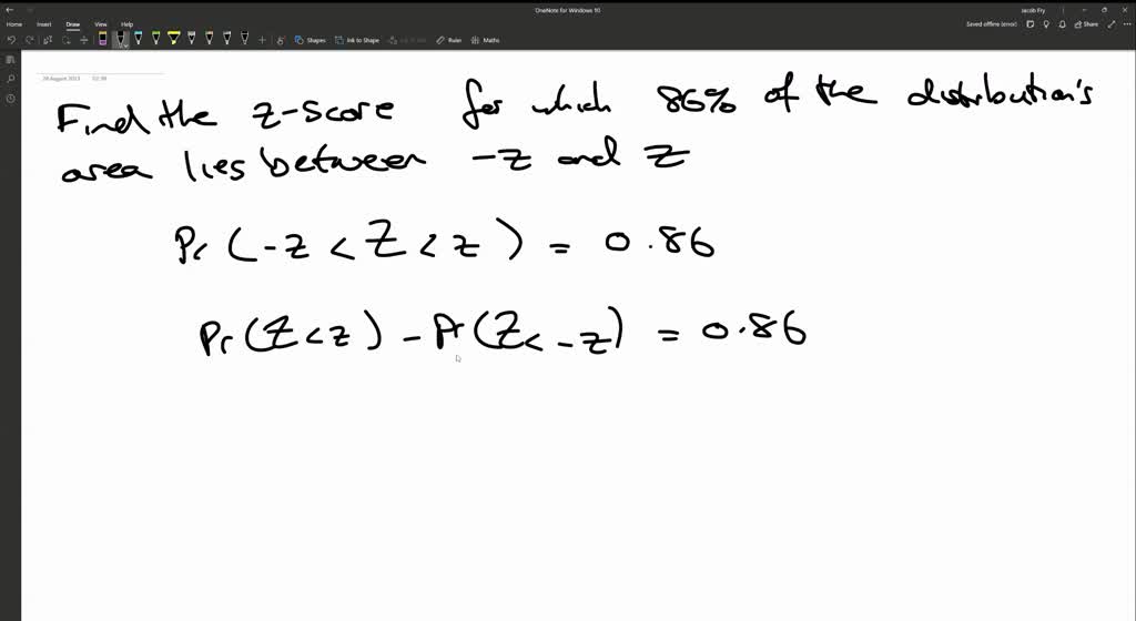 SOLVED: Find the z-score for which 86% of the distribution's area lies ...