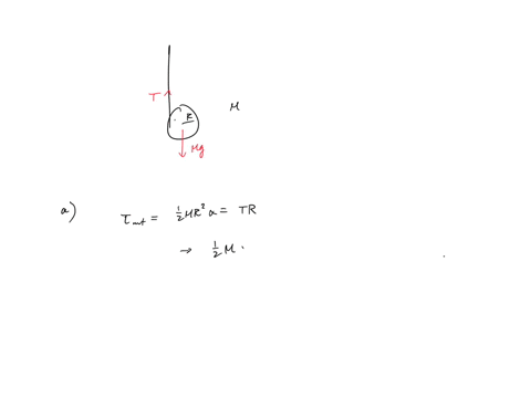 a-string-is-wound-around-uniform-disk-of-radius-r-and-mass-m-the-disk-is-released-from-rest-with-the-string-vertical-and-its-top-end-tied-to-fixed-bar-draw-diagram-of-the-disk-showing-the-ax-79873