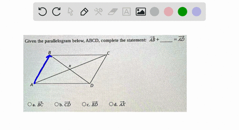 given-the-parallelogram-below-abcd-complete-the-statement-ab-ad-oa-bc-ob-cd-oc-bd-od-ax-55025
