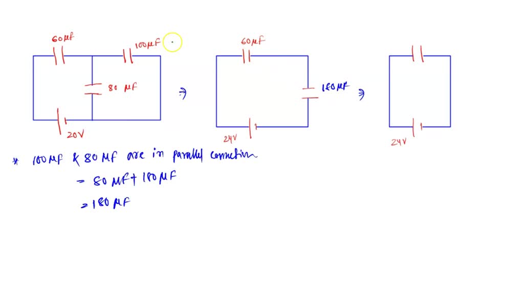 SOLVED A capacitor circuit consists of three capacitors (values shown