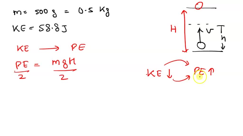 SOLVED A 500 gm ball is thrown vertically upwards with a energy 58.8 J. The