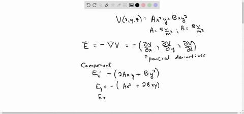 in-a-certain-region-of-space-the-electric-potential-is-given-by-vax2ybxy2-where-a-500-vm3-and-b-800-vm3-part-a-calculate-the-magnitude-of-the-electric-field-at-the-point-in-the-region-that-h-07826