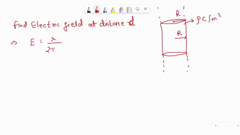 an-infinitely-long-cylinder-or-radius-r-carries-a-uniform-charge-density-of-0-cm3-a-find-the-electric-field-in-all-of-space-and-sketch-the-result-b-for-r10-mm-and-0-10x10-6-cm3-what-is-the-v-36615