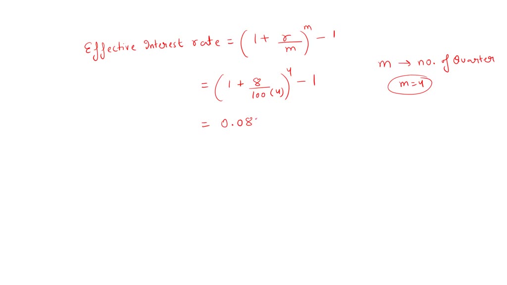 SOLVED: Problem 2: An interest rate of 8% compounded semi-annually is how  many percent if compounded quarterly. Given: Interest rate = 8% Compounding  frequency = semi-annually Required: Interest rate compounded quarterly  Solution