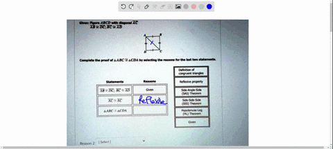 chun-eeur-abcd-mtn-dlegonal-ac-tbedcecetd-complete-the-proof-ot-a-abc-acda-by-selectlng-the-reasons-for-the-last-two-ttatemenbs-definition-0-congruent-triangles-statements-reasons-reflexive-43357