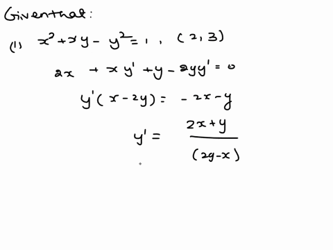 slopes-tangents-and-normals-in-exercises-29-38-verify-that-the-given-point-is-on-the-curve-and-find-the-lines-that-are-a-tangent-and-b-normal-to-the-curve-at-the-given-point-29-x-xy-y-1-23-3-03741