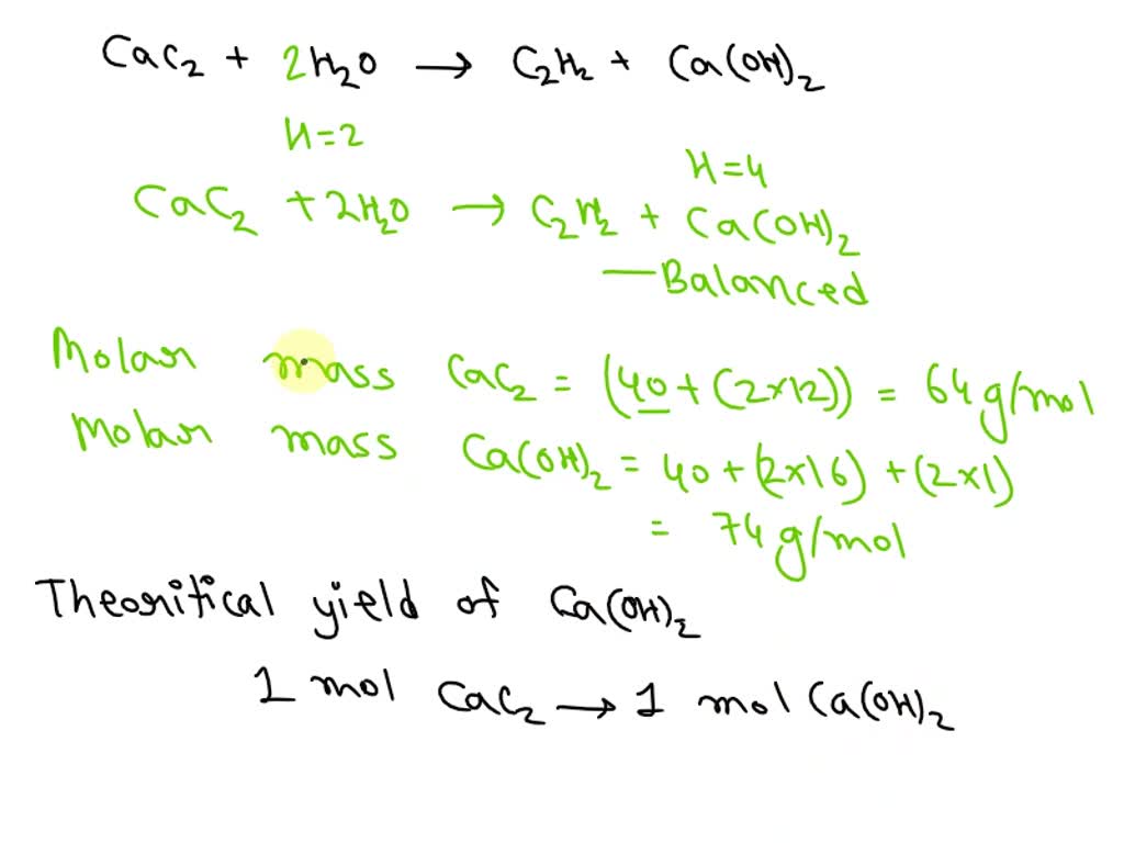 SOLVED: A 60.0 g of CaC2 reacts with water to produce C2H2 and 81.2 g ...